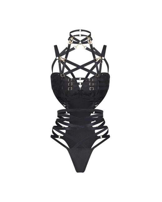 Lunatic Femme Black Déjà Vu Cupped Bodysuit With Harness
