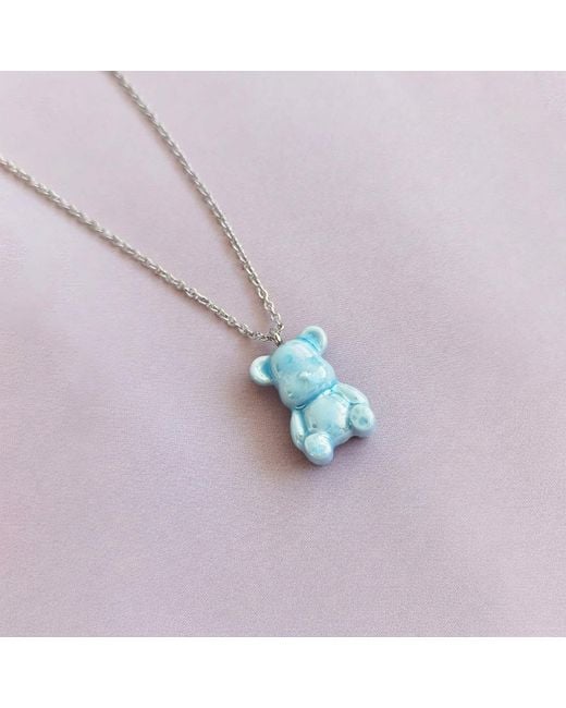 POPORCELAIN Blue Baby Porcelain Teddy Bear Necklace, Tone
