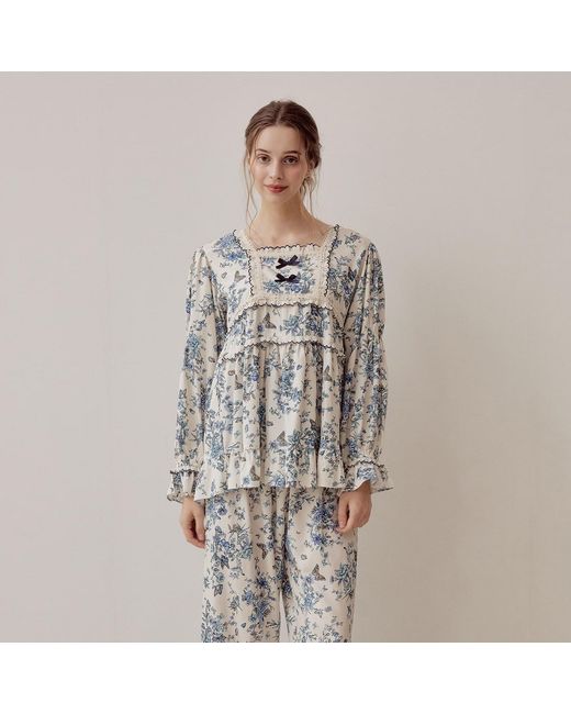 Luna Luz Blue Jardin Modal-Cotton Square-Neck Pajama Set
