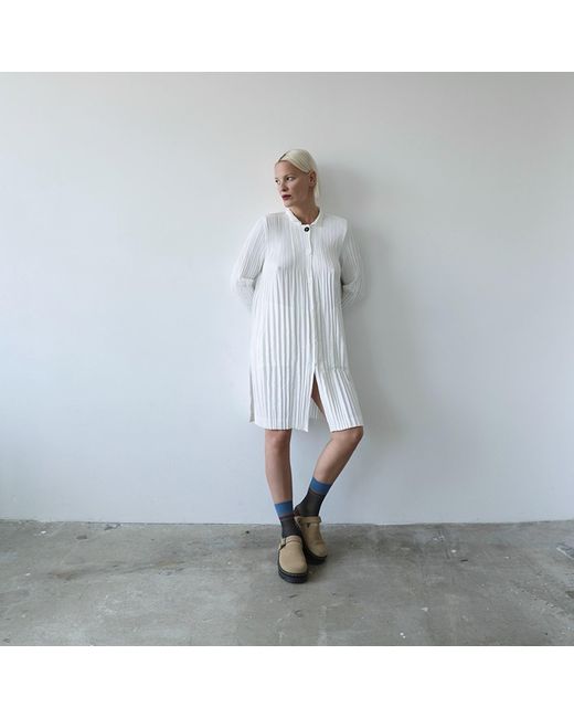 London Atelier Byproduct White Accordion Pleated Shirt Dress