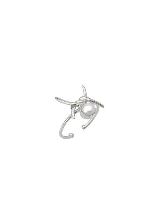 Spero London Metallic Barbed Wire Design Pearl Adjustable Sterling Natural Hammered Ring