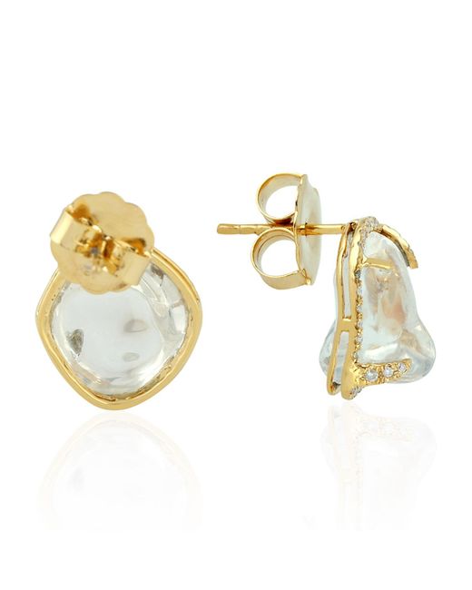 Artisan Metallic Yellow Gold Natural Diamond Designer Stud Earrings White Opal Jewelry