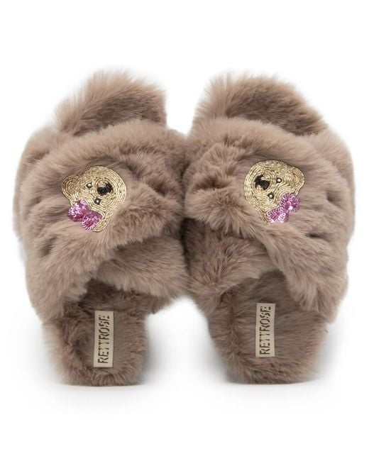 Rettrose Multicolor Neutrals Roxy Mink Luxury Plush Diamanté Embellished Handmade Slipper