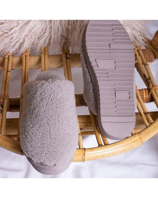 Pretty You London Gray Sheepskin Mule Slipper Jude