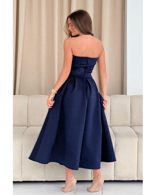 Girl In Mind Blue Danni Strapless Bandeau Midi Dress