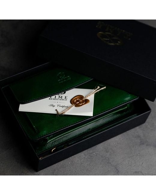 Time Resistance Green Leather Clutch Purse for men