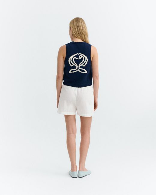 Thinking Mu White Shorts Embroidered Geranio