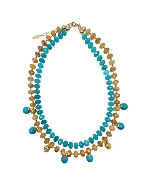 Farra Blue And Jade Double Layers Statement Necklace