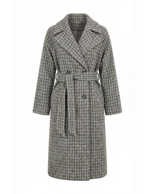 Exquise Gray Belted Double Breasted Pocketed Regular Woven Midi Coat