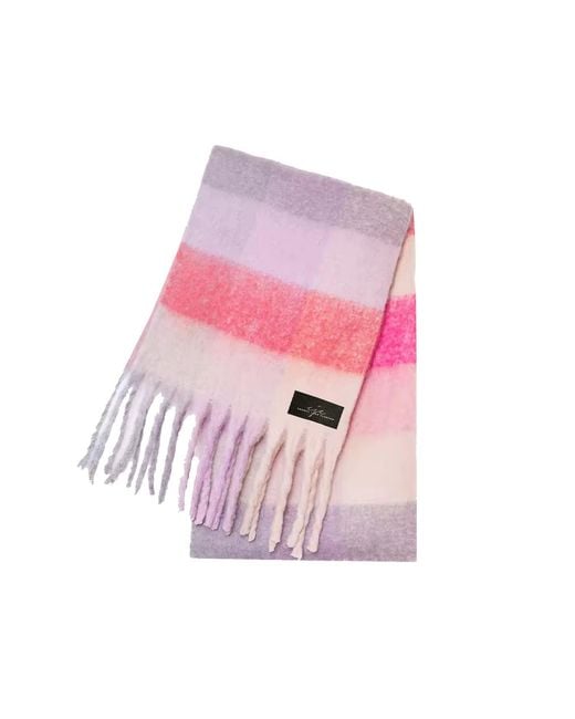 Chanel Joan Elkayam Pink Checkered Large Fringed Cashmere-Blend Winter Scarf