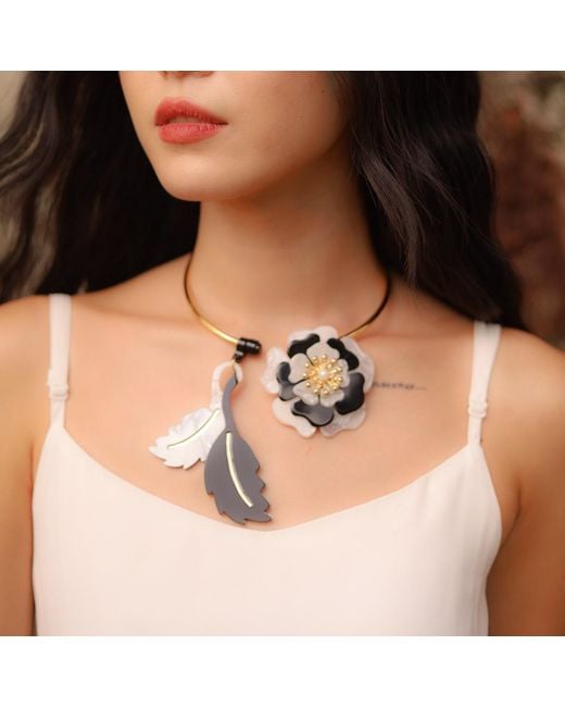 Gissa Bicalho Metallic Neutrals Handmade Acrylic Necklace Choker Camellia Nacre