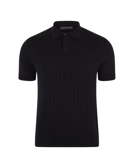 Paul James Knitwear Black Ultra Fine Cotton Miles Selection Knit Polo Shirt for men