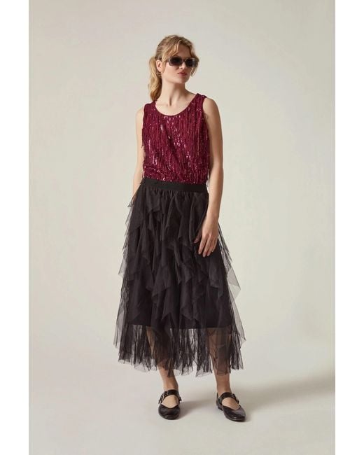 James Lakeland Black Tulle Ruffle Midi Skirt