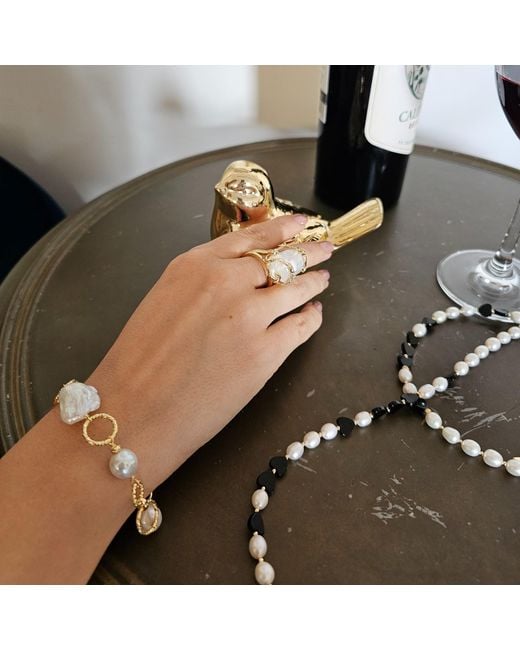 Farra Metallic Baroque Pearl Adjustable Ring