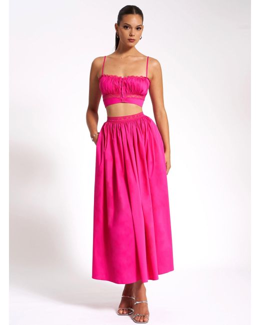 Miss Circle New York Purple Maya Fuchsia Cotton Poplin Top With Lace Trim