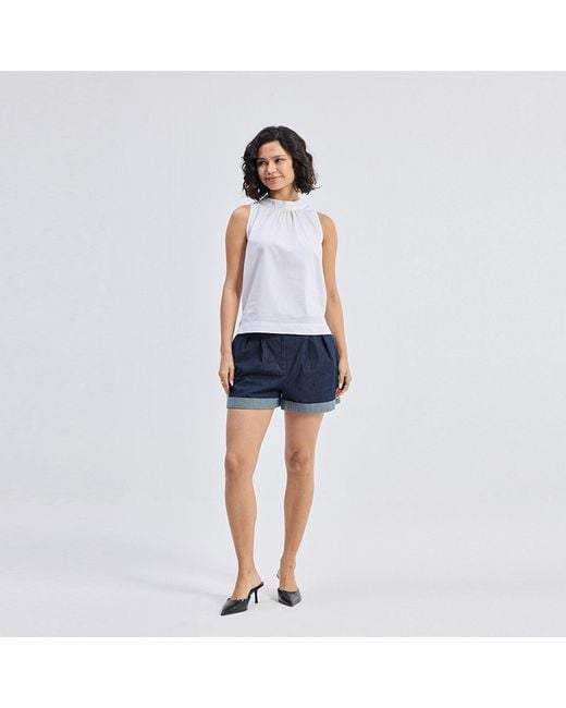 REISTOR White High-Neck Top With Gathers