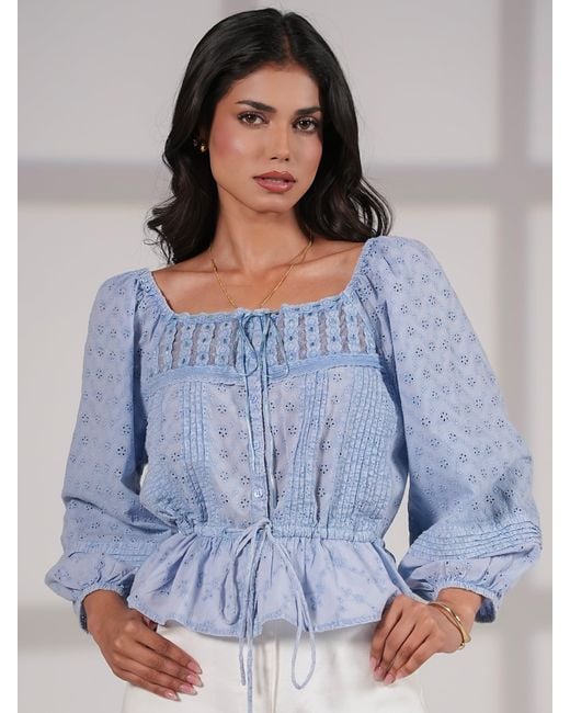 Rose & Nancy Blue Dee Washed Embroidery Cotton Top