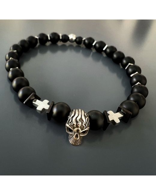 Ebru Jewelry Metallic Courage Onyx Skull Bracelet for men