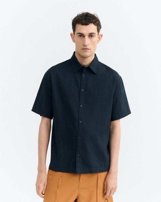 Thinking Mu Blue Fish Kurtis Oversize Hand-Embroidered Shirt for men