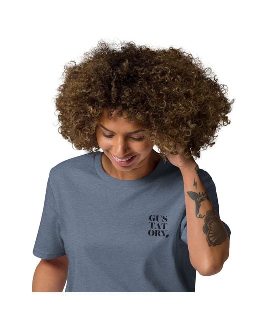 Anchor and Crew Blue Heather Gustatory Melbourne Coffee Scene Organic Cotton Embroidered T-Shirt