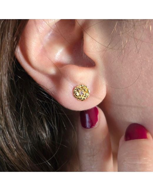 Harfi Metallic Toumaline October Birthstone Marigold Birthflower Plated Stud Earrings