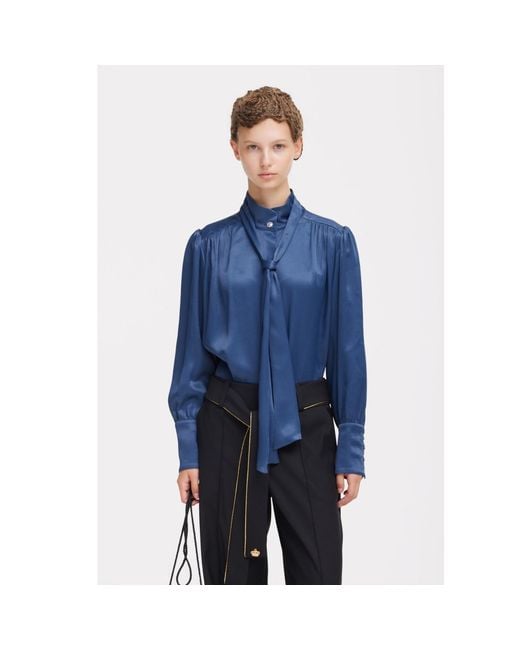 Julia Allert Blue Silk Organza Tie Front Shirt –