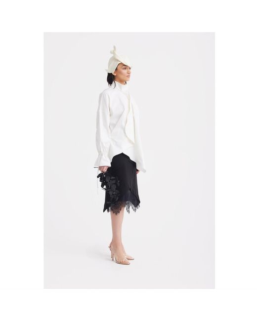 Julia Allert White High Neck Draped Cotton Blouse