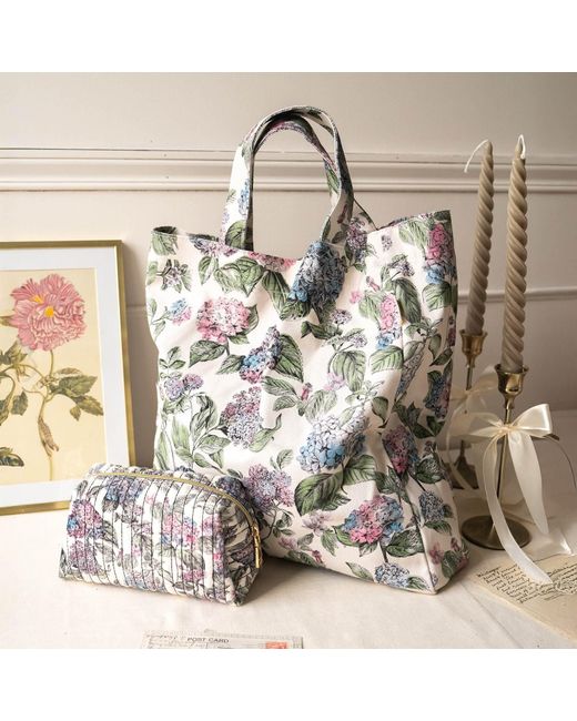Fable England Metallic Neutrals Hydrangea Shopper Tote Bag & Hydrangea Small Quilted Makeup Bag Set