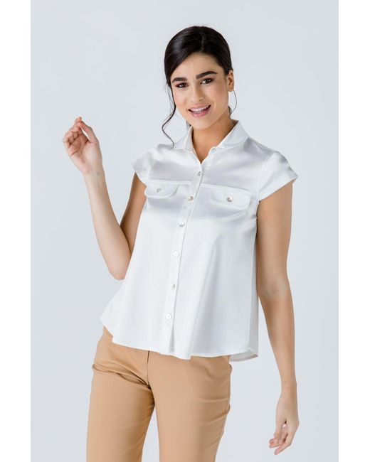 Conquista White Neutrals Ecru Cap Sleeve Shirt