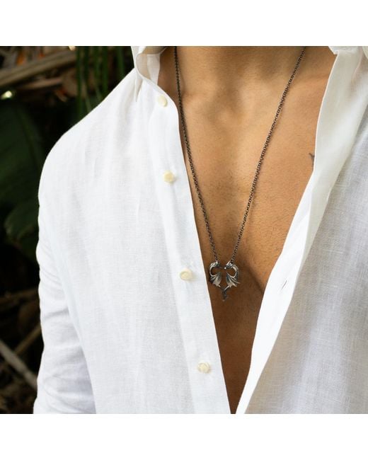 Ebru Jewelry Metallic Twin Dragon Heart Sterling Necklace for men