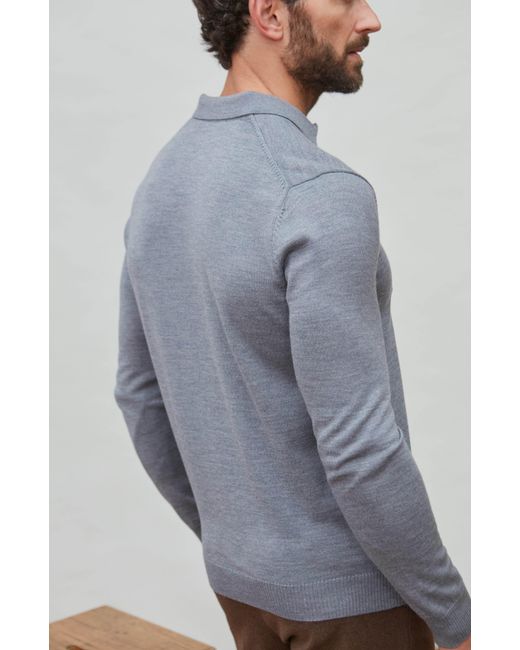 Paul James Knitwear Blue Extra Fine Merino Wool Turner Long Sleeve Polo Shirt for men