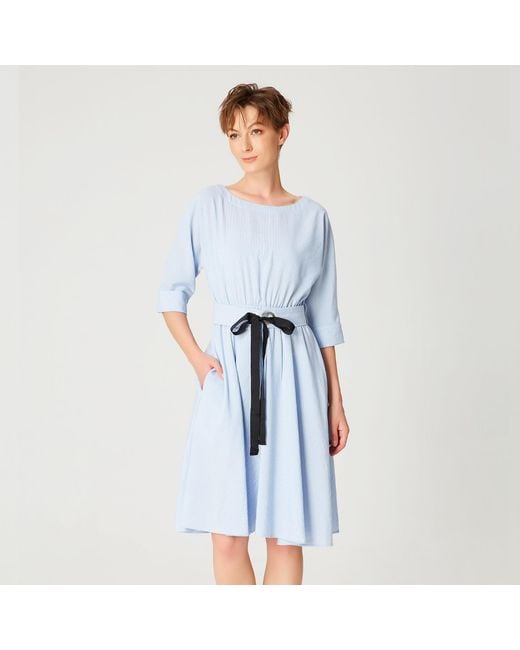 Smart and Joy Blue Wide-Belt Flared Dress
