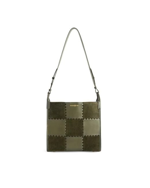 Orange Cube Green Large Mosaic Square Stitch Tote Bag