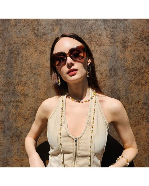 Farra Metallic Tiger Eye And Quartz Dangle Earrings