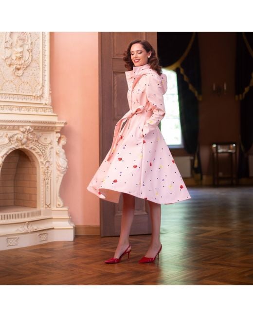 RainSisters Pink Fitted & Flared Coat With A-Line Skirt