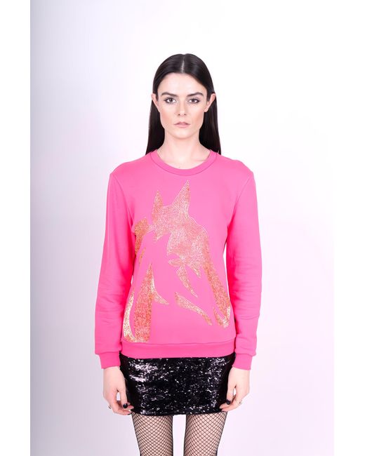 Any Old Iron Pink Horse Head Beaded Sweatshirt