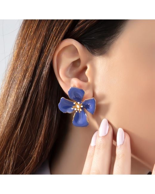 Milou Jewelry Multicolor Very Peri Hibiscus Flower Earrings