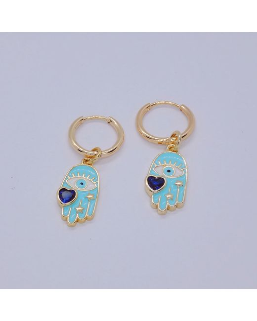 VALERIE CHIC Blue Evil Eye Heart Saphire Hoop Earrings 18K