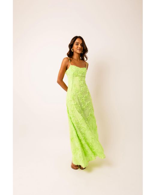 Amy Lynn Yellow Sofia Chartreuse Semi Sheer Floral Maxi Dress