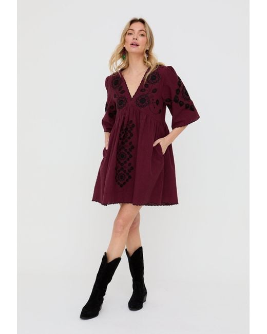 Raffya Arabella V- Neck Embroidered Mini Dress