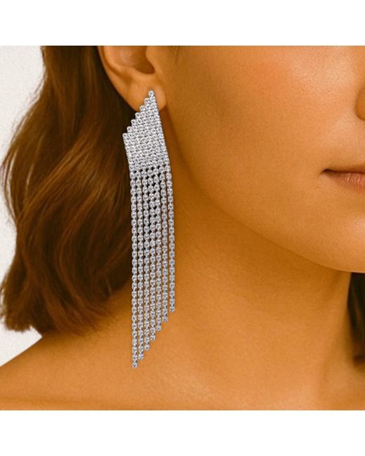 Maison De Gala White Triangular Fringe Statement Earrings