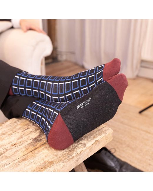 Peper Harow - Made in England Blue Cube Luxury Crew & Trainer Socks Bundle