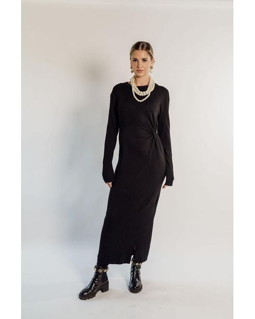 Rave on Trend Black Knot Detail Knitted Maxi Dress