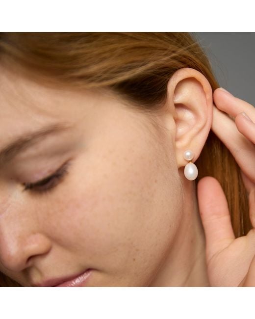 Pearls of the Orient Online Metallic Gratia Button Cultured Freshwater Pearl Studs On Plated With Teardrop Earrings