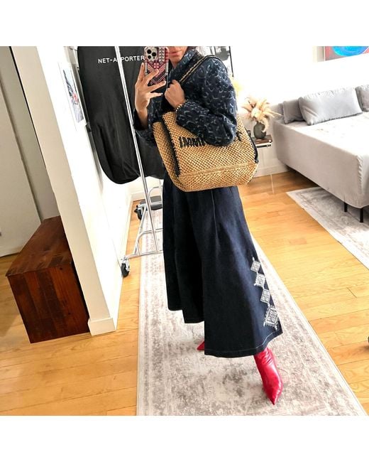 L2R THE LABEL Blue Dark Embellished Emberloom Denim Maxi Skirt