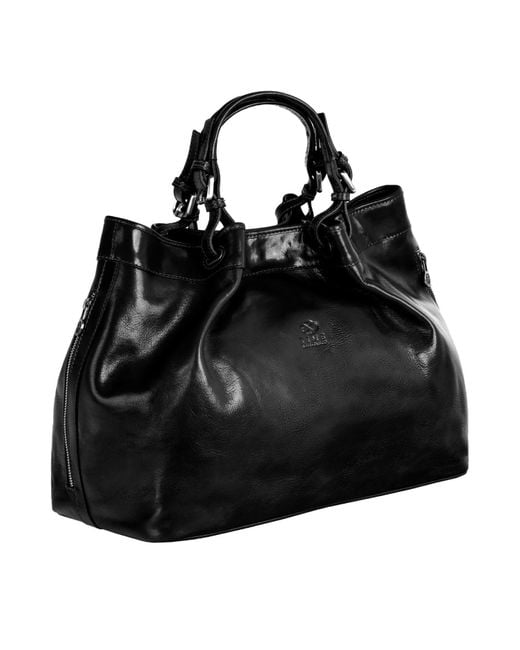 Time Resistance Black Leather Tote Bag For