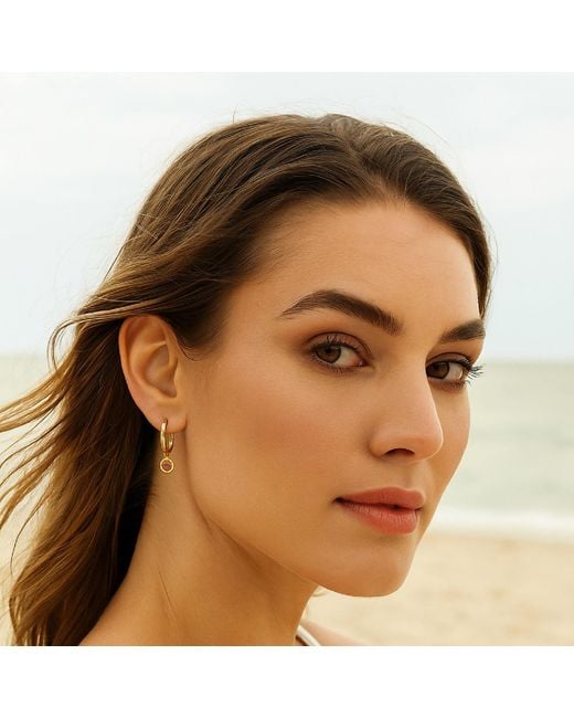 Artisan Metallic Sapphire Bezel Drop Hoop Earrings