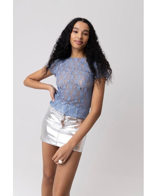 Amy Lynn Blue Orla Floral Lace Top