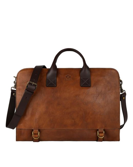 Time Resistance Brown Leather Briefcase Laptop Bag for men