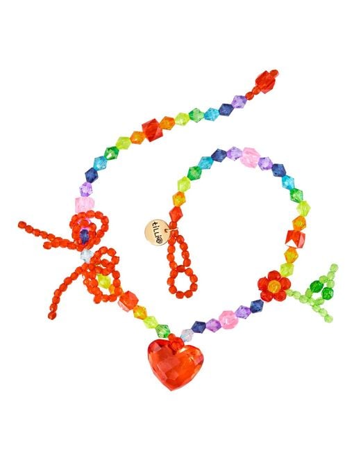 Tillie Beads Red Handmade Beaded Necklace With Heart Pendant